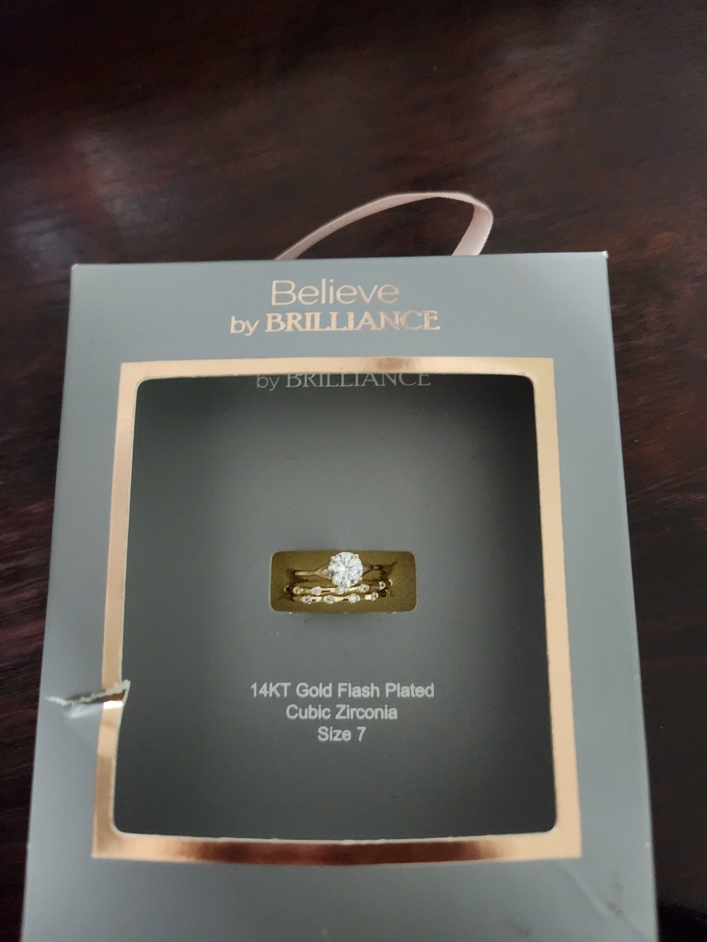 Believe by Brilliance 14KT Gold Flash Plated Ring Set - Gold with White Stone